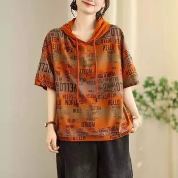 DIMANAF 2025 Летняя футболка Женская с буквенным принтом Короткие рукава Свободные топы Футболки One Size