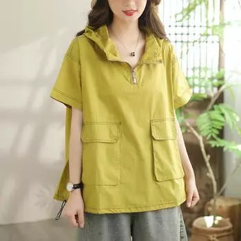 DIMANAF 2025 Летняя футболка женская с коротким рукавом шляпа пуговицы свободные топы футболки One Size