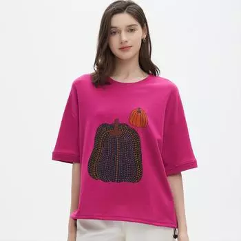 DIMANAF 2025 Летняя футболка женская с принтом тыквы, короткий рукав, свободная, белая, черная One size розы красного