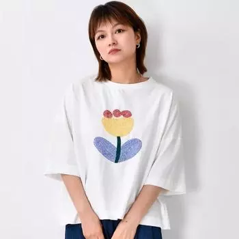DIMANAF 2025 Летняя хлопковая футболка женская с принтом и вышивкой Асимметричная с коротким рукавом Свободная One Size синий
