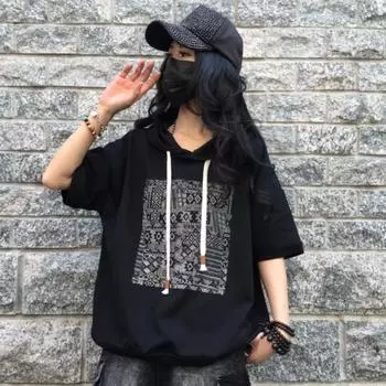 DIMANAF 2025 Летняя толстовка с капюшоном из хлопка Женская футболка с принтом в полоску с коротким рукавом Свободная белая черная One Size белый