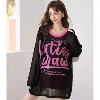 DIMANAF 2025 Летняя женская прозрачная пляжная футболка с принтом букв, защита от солнца, базовые новые модные топы, футболки, повседневные свободные футболки One Size белый