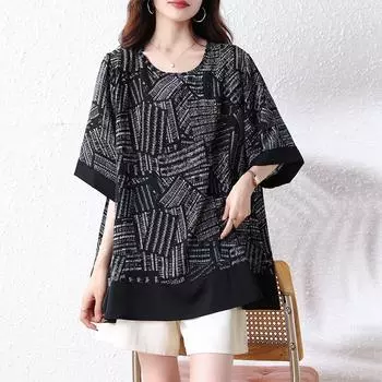 Dimanaf 2025 Лето Большой размер Новая футболка оверсайз Однотонная Женская Свободные топы Футболки Модная рубашка L чёрный