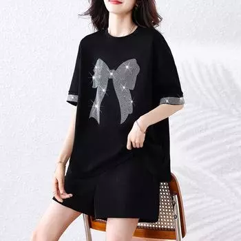 Dimanaf 2025 Лето Большой Размер Новая Футболка Свободная Повседневная Женская Топы Футболки Короткий Рукав Мода Оверсайз Рубашка L чёрный