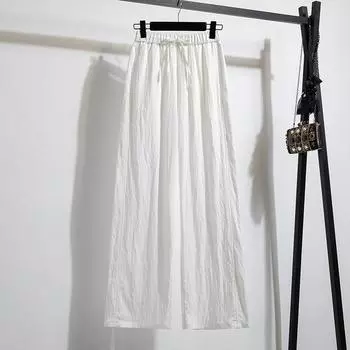 Dimanaf 2025 Лето Брюки больших размеров С высокой талией Новые Широкие брюки Пояс Женская мода Свободные Плиссированные Винтажные брюки L белый