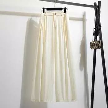 Dimanaf 2025 Лето Брюки больших размеров Высокая талия Новая женская одежда Модные Свободные Плиссированные Винтажные брюки S бежевый