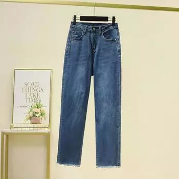 DIMANAF 2025 Лето Новые Джинсы Брюки Женские Свободные Повседневные Джинсовые Шаровары Большие Синие Брюки M синий