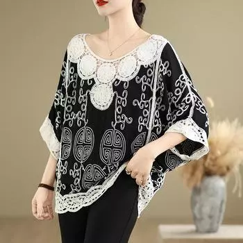 DIMANAF 2025 Лето Плюс Размер Женская Летучая Мышь Винтаж Футболка Базовые Новые Модные Топы Футболки Повседневные Свободные Футболки One Size белый