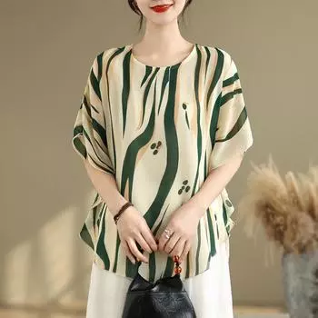 Dimanaf 2025 Лето Женщины Плюс Размер Базовая Футболка Винтаж Повседневный Шифон Свободные Топы Футболки Большие Размеры M жёлтый