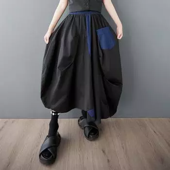 Dimanaf 2025 Лето Женские Новые Юбки Плюс Размер Эластичный Талия Плиссированные Большие Свободные Юбки Джинсовые Сращивание One Size чёрный
