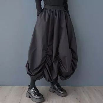 Dimanaf 2025 Лето Женские Новые Юбки Плюс Размер Эластичный Талия Плиссированные Большие Свободные Юбки Твердые One Size чёрный
