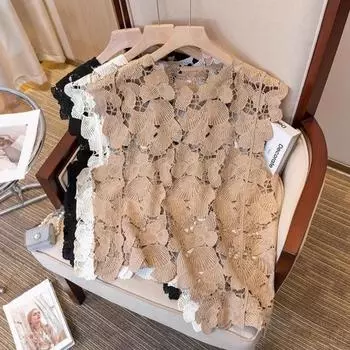 Dimanaf 2025 Новые летние женские майки, футболки без рукавов, базовые топы, кружевные футболки, повседневные свободные футболки One Size розовый