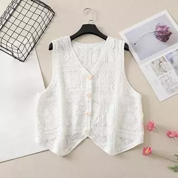 DIMANAF 2025 Новая футболка большого размера на весну для женщин, вязаный жилет без рукавов с V-образным вырезом, ажурный стиль, базовые топы, футболки, свободная одежда One Size белый