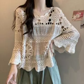 DIMANAF 2025 Новая летняя женская футболка с изображением летучей мыши, базовые кружевные модные топы, кружевные футболки, повседневные свободные футболки One Size бежевый