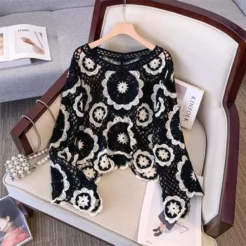 DIMANAF 2025 Новая женская футболка-жилет с рукавами «летучая мышь», вязаный базовый модный топ, повседневная свободная футболка One Size чёрный