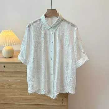 DIMANAF 2025 Новая женская летняя рубашка кружевная блузка свободные пуговицы модные топы футболки белые футболки новая блузка one size