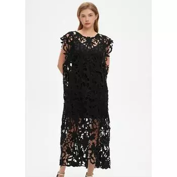 DIMANAF 2025 Новое летнее платье для отдыха женщин Длинный пляжный жилет без рукавов Платье Базовые модные кружевные футболки Повседневный свободный белый One Size чёрный