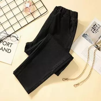 Dimanaf 2025 Новые летние базовые эластичные джинсы брюки женские свободные повседневные джинсовые шаровары большие синие брюки S чёрный