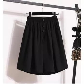 Dimanaf 2025 Новые Летние Брюки Большого Размера Брюки Шорты Свободные Повседневные Однотонные Базовые Шорты Женские Брюки Капри M чёрный