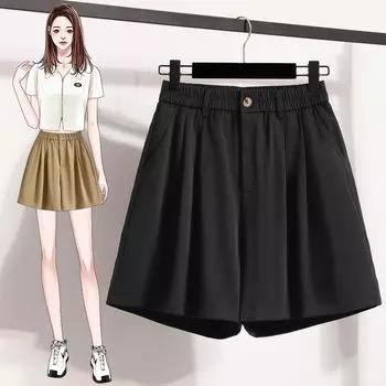 Dimanaf 2025 Новые Летние Брюки Большого Размера Брюки Шорты Свободные Повседневные Однотонные Базовые Шорты Женские Брюки L чёрный