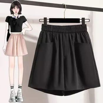 Dimanaf 2025 Новые Летние Брюки Большого Размера Брюки Шорты Свободные Повседневные Однотонные Базовые Шорты Женские Брюки Капри L чёрный