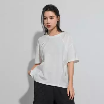 Dimanaf 2025 Новые летние футболки больших размеров для женщин с коротким рукавом из хлопка, свободные однотонные топы на молнии, повседневные футболки One Size белый