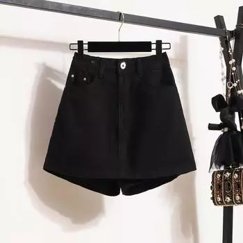 Dimanaf 2025 Новые летние короткие брюки-юбки, джинсы, брюки женские, свободные, повседневные, джинсовые, шаровары, большие синие брюки M чёрный