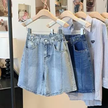 DIMANAF 2025 Новые летние короткие джинсы брюки женские пуговицы свободные повседневные джинсовые шаровары большие синие брюки M синий