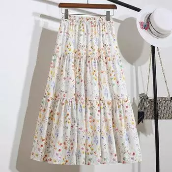DIMANAF 2025 Новые Летние Весенние Женские Новые Юбки Цветочные Свободные Эластичные Плиссированные Элегантные Длинные Юбки One Size