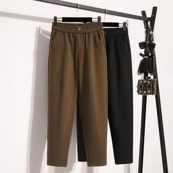 DIMANAF 2025 Осень Плюс Размер Женская Одежда Длинные Брюки Шаровары Большие Брюки Эластичный Пояс Винтаж Повседневный Свободный L чёрный