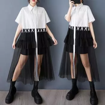 Dimanaf 2025 Платье размера плюс женское летнее винтажное длинное платье-рубашка с кружевом в сплайсе повседневное свободное платье макси One Size белый