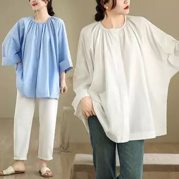 Dimanaf 2025 Плюс Размер Лето Хлопок Футболка Женская O-образный вырез Повседневные Свободные Базовые Топы Новые Футболки L белый