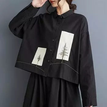 Dimanaf 2025 Плюс Размер Новая Весна Блузка Рубашка Женская Длинный Рукав Базовые Модные Топы Футболки Свободные Повседневные One Size чёрный