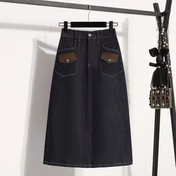 DIMANAF 2025 Большие размеры Весна Джинсовые юбки Женская одежда Синие карманы Модные А-силуэта Джинсовая юбка Пояс Талия XL темно-синий