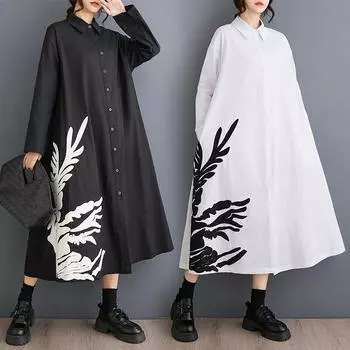 Dimanaf 2025 Плюс Размер Женщин Весна Лето Платье Винтаж Леди Длинное Платье Стиль Свободное Макси Платье Длинный Рукав Базовый One Size белый