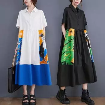 DIMANAF 2025 Плюс Размер Женское Летнее Платье Винтаж Леди Длинное Платье Стиль Принта Свободное Макси Платье Хлопок Базовый L белый