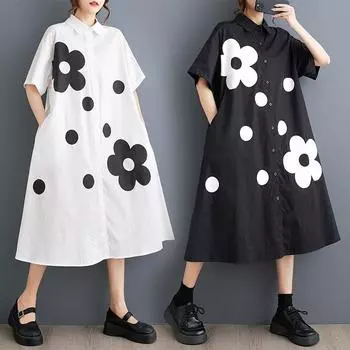 Dimanaf 2025 Плюс Размер Женское Летнее Платье Женское Длинное Платье Цветочный Принт Свободное Винтажное Макси Хлопковое Базовое Платье One Size белый