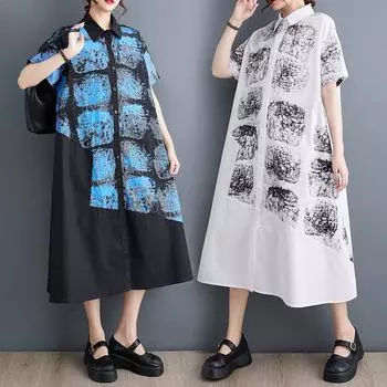 Dimanaf 2025 Плюс Размер Женское Летнее Платье Женское Базовое Длинное Платье Свободное Винтажное Повседневное Платье На Пуговицах One Size белый