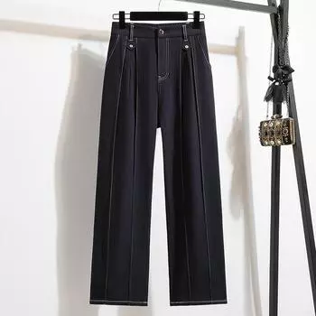 DIMANAF 2025 Plus Size Jeans Long Pants Women Loose Wide Leg Pants Basic Pants Casual Denim Trousers Elastic Waist Pants