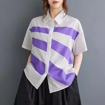 DIMANAF 2025 Plus Size Новая женская летняя блузка Базовая свободная рубашка с принтом Рубашка с коротким рукавом Повседневный стиль Топы Футболки Винтаж One Size чёрный