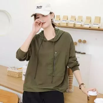 DIMANAF 2025 Plus Size Pullover Autumn Hoodie T-shirt Women Asymmetrical Solid Short Sleeve Loose Tees One Size