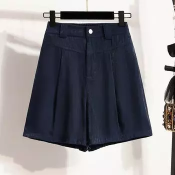 DIMANAF 2025 Plus Size Shorts Summer Women Wide Leg Pants High Waist Loose Casual Solid Short Pants Basic Harem New L чёрный