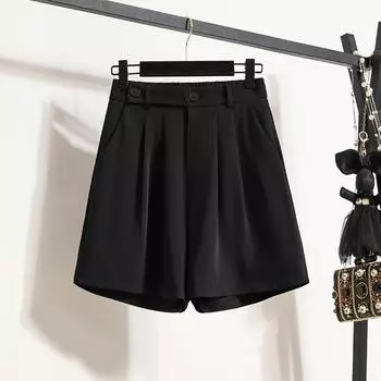 DIMANAF 2025 Plus Size Shorts Summer Women Solid Loose High Waist Casual Short Pants Basic New S чёрный