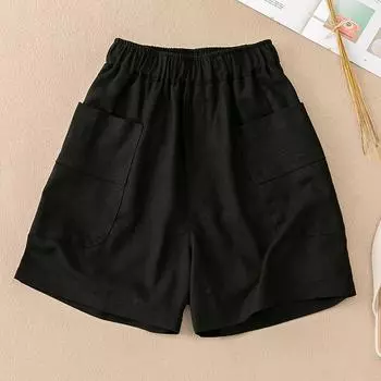 DIMANAF 2025 Plus Size Shorts Summer Women Elastic Loose High Waist Wide Leg Pants Casual Short Pants Basic New L чёрный