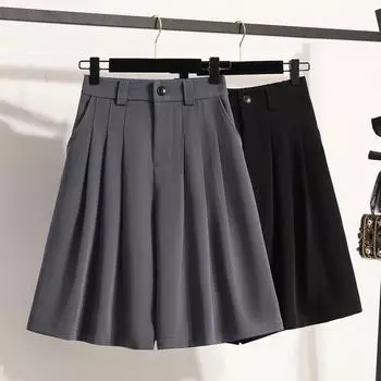 DIMANAF 2025 Plus Size Spring Summer Shorts Women Wide Leg Pants High Waist Casual Loose Casual Short Pants S чёрный