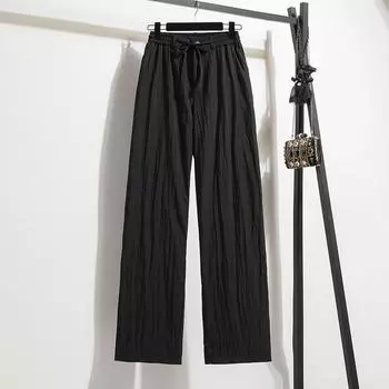 DIMANAF 2025 Summer Plus Size Long Pants Women Elastic Harem Pants Loose Basic Thin Trousers High Waist Casual 5XL S чёрный
