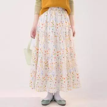 DIMANAF 2025 Summer Spring Women New Skirts Flower Loose Elastic Waist Pleated Elegant Long Skirts One Size жёлтый