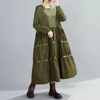 DIMANAF 2025 Весеннее Полосатое Платье Женское Повседневное Винтажное Длинное Платье Свободный Принт Макси Базовое Зеленое Черное Платье One Size чёрный