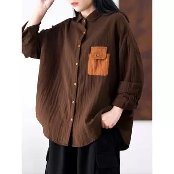 DIMANAF 2025 Весенняя блузка, рубашка, большой размер, футболка, женская, льняная, с длинным рукавом, карманы, модные топы, футболки, свободные футболки, новые One size