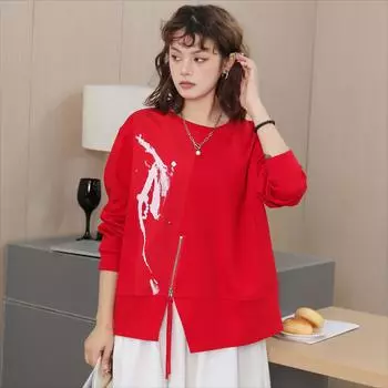 DIMANAF 2025 Весенняя футболка женская с длинным рукавом летучая мышь свободные топы красные футболки One Size